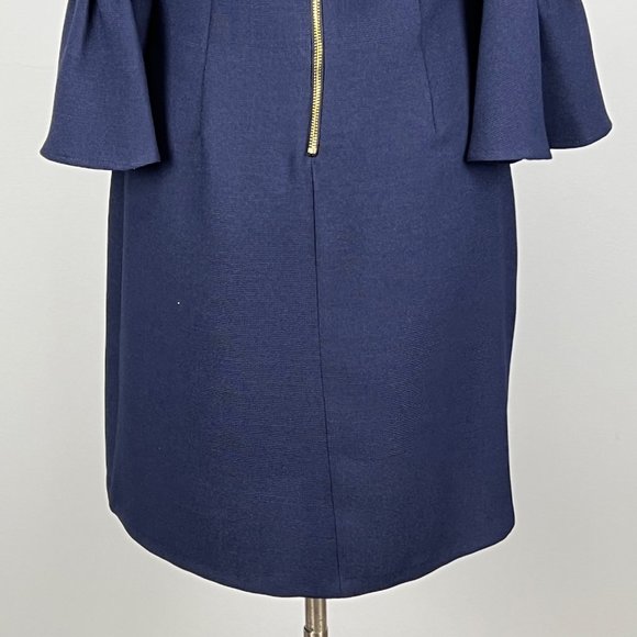 Eliza J Womens Lace Applique Crepe Cold Shoulder Dress Bell Sleeves Blue size 10 - Picture 11 of 16